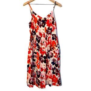 ONE CLOTHING Floral Linen Blend Sun Dress L Floral Women’s Button Up MIDI.